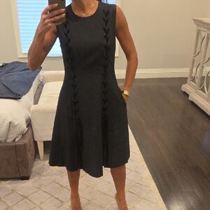 WOMEN'S ADEAM BLACK WOOL & VELVET BOW MIDI DRESS Lace Up Sz 6 $1200